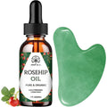 Jade Gua Sha & Rosehip Oil Set with Travel Pouch