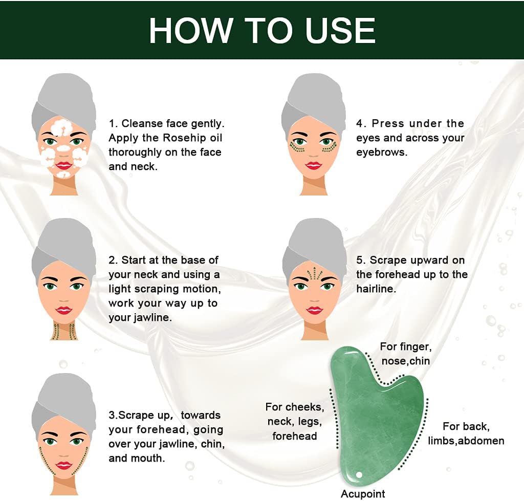 Jade Gua Sha & Rosehip Oil Set with Travel Pouch
